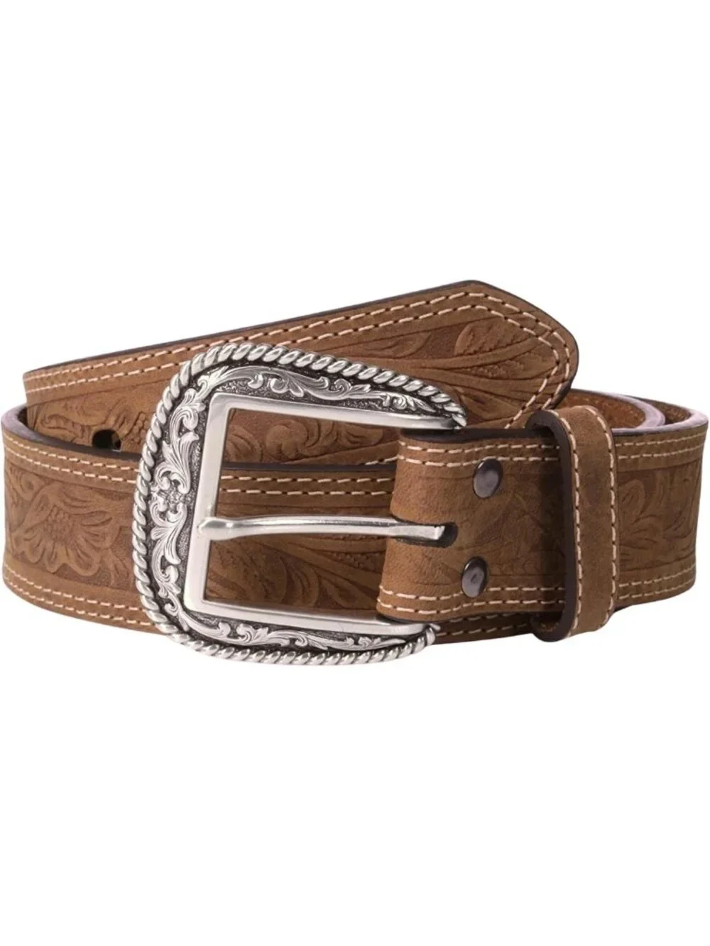 Stylish Men's Leather Floral Embossed Belt - Perfect for Casual & Dressy Outfits